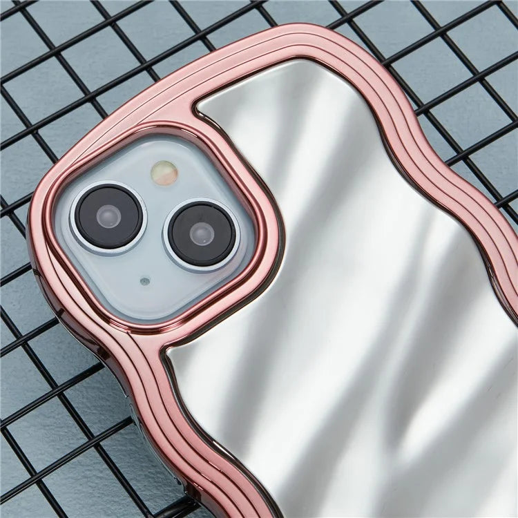 WT Series For iPhone 15 Case Electroplating Back TPU Phone Cover Cute Curly Wave Edge