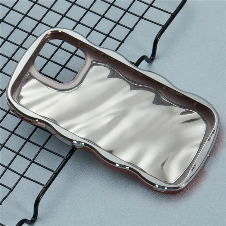 WT Series For iPhone 15 Case Electroplating Back TPU Phone Cover Cute Curly Wave Edge