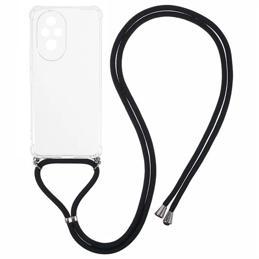 For Honor 200 5G Clear Case Drop Protection Soft TPU Phone Cover with Lanyard