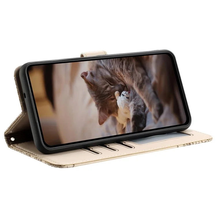 For iPhone 16 Plus Case with Wrist Strap Leather Phone Cover Wall Cats Pattern