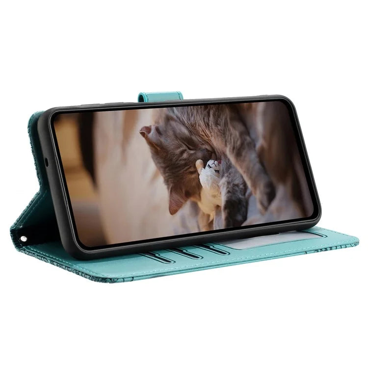 For iPhone 16 Plus Case with Wrist Strap Leather Phone Cover Wall Cats Pattern