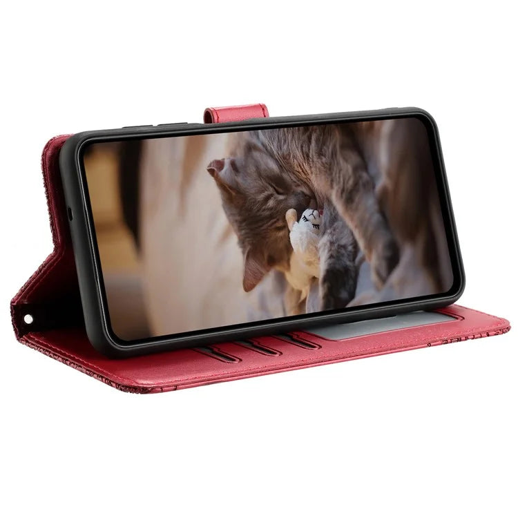 For iPhone 16 Plus Case with Wrist Strap Leather Phone Cover Wall Cats Pattern