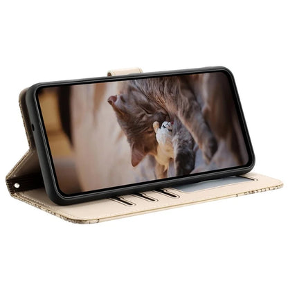 For iPhone 16 Pro Case with Wrist Strap Leather Phone Cover Wall Cats Pattern