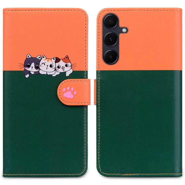 Cartoon Pet Series for Samsung Galaxy A55 5G Wallet Case Splicing Leather Phone Cover