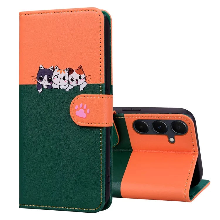 Cartoon Pet Series for Samsung Galaxy A55 5G Wallet Case Splicing Leather Phone Cover