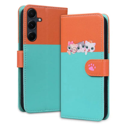 Cartoon Pet Series for Samsung Galaxy A55 5G Wallet Case Splicing Leather Phone Cover