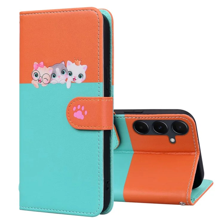 Cartoon Pet Series for Samsung Galaxy A55 5G Wallet Case Splicing Leather Phone Cover