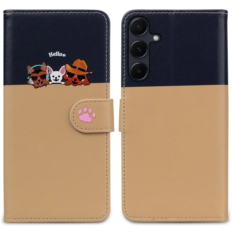Cartoon Pet Series for Samsung Galaxy A55 5G Wallet Case Splicing Leather Phone Cover