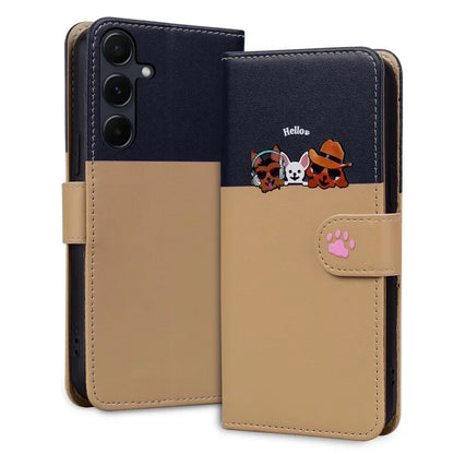 Cartoon Pet Series for Samsung Galaxy A55 5G Wallet Case Splicing Leather Phone Cover