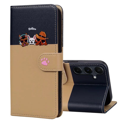 Cartoon Pet Series for Samsung Galaxy A55 5G Wallet Case Splicing Leather Phone Cover