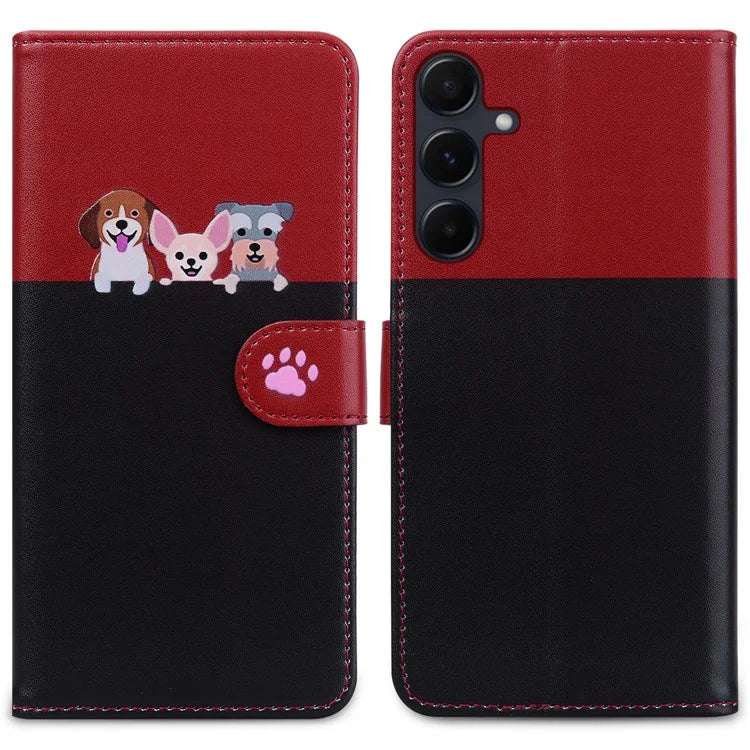 Cartoon Pet Series for Samsung Galaxy A55 5G Wallet Case Splicing Leather Phone Cover