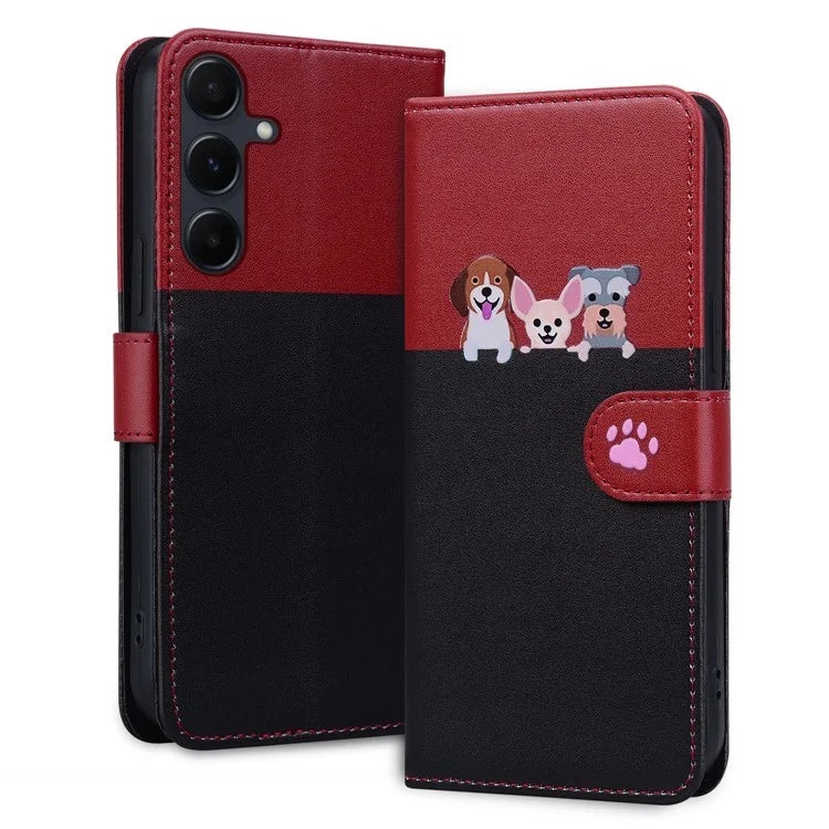 Cartoon Pet Series for Samsung Galaxy A55 5G Wallet Case Splicing Leather Phone Cover