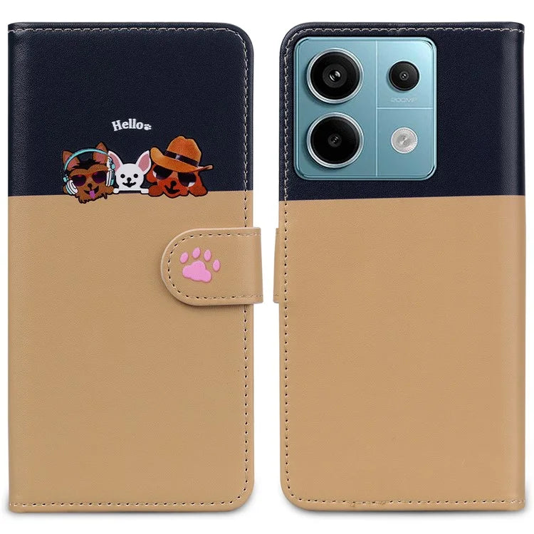 Cartoon Pet Series for Xiaomi Redmi Note 13 Pro 4G / Poco M6 Pro 4G Case Splicing Leather Wallet Phone Cover