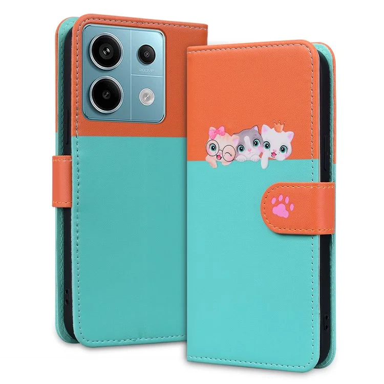 Cartoon Pet Series for Xiaomi Redmi Note 13 Pro 4G / Poco M6 Pro 4G Case Splicing Leather Wallet Phone Cover