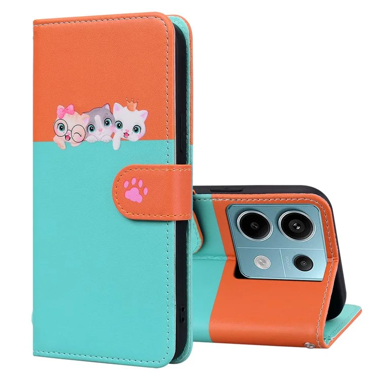 Cartoon Pet Series for Xiaomi Redmi Note 13 Pro 4G / Poco M6 Pro 4G Case Splicing Leather Wallet Phone Cover