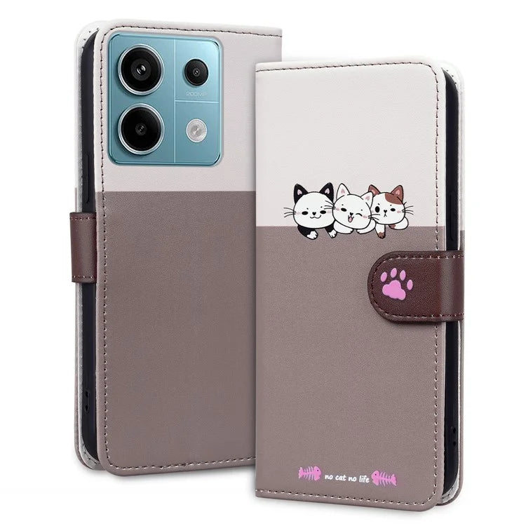 Cartoon Pet Series for Xiaomi Redmi Note 13 Pro 4G / Poco M6 Pro 4G Case Splicing Leather Wallet Phone Cover