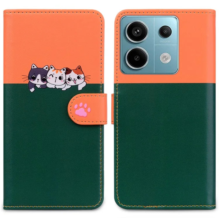 Cartoon Pet Series for Xiaomi Redmi Note 13 Pro 4G / Poco M6 Pro 4G Case Splicing Leather Wallet Phone Cover