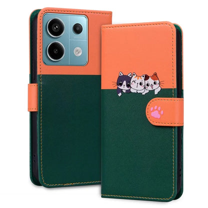 Cartoon Pet Series for Xiaomi Redmi Note 13 Pro 4G / Poco M6 Pro 4G Case Splicing Leather Wallet Phone Cover