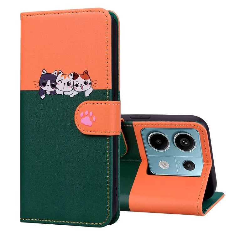 Cartoon Pet Series for Xiaomi Redmi Note 13 Pro 4G / Poco M6 Pro 4G Case Splicing Leather Wallet Phone Cover