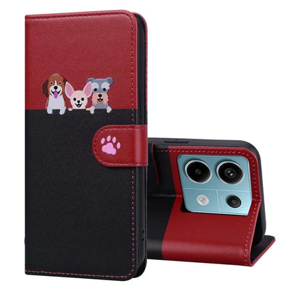 Cartoon Pet Series for Xiaomi Redmi Note 13 Pro 4G / Poco M6 Pro 4G Case Splicing Leather Wallet Phone Cover