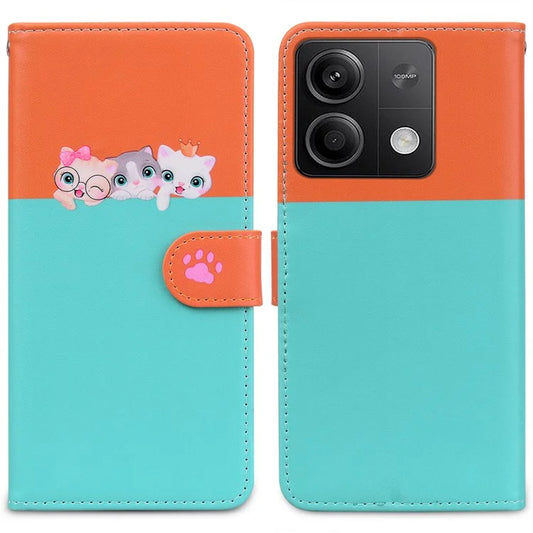 Cartoon Pet Series for Xiaomi Redmi Note 13 4G Wallet Phone Case Splicing Leather Flip Cover