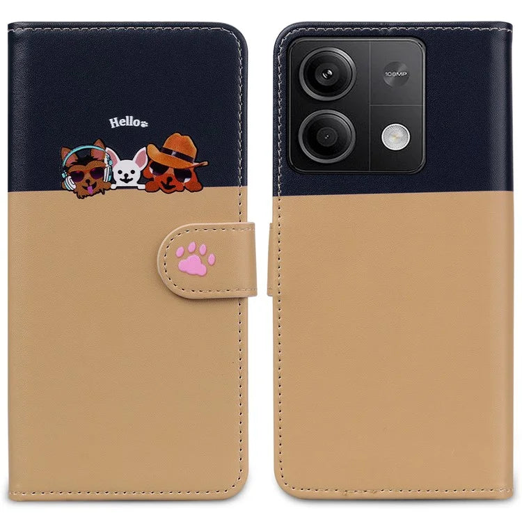 Cartoon Pet Series for Xiaomi Redmi Note 13 4G Wallet Phone Case Splicing Leather Flip Cover