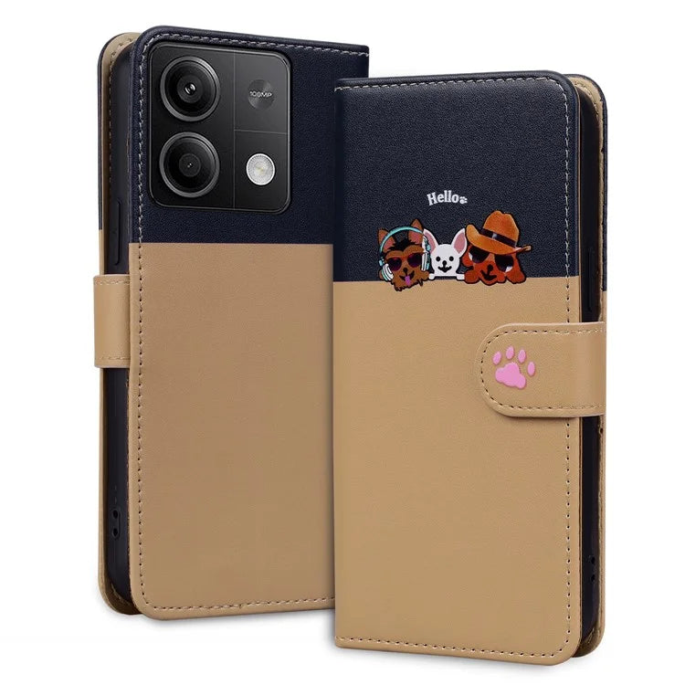 Cartoon Pet Series for Xiaomi Redmi Note 13 4G Wallet Phone Case Splicing Leather Flip Cover