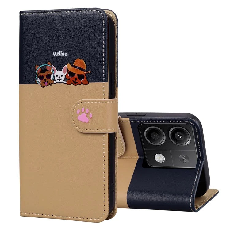 Cartoon Pet Series for Xiaomi Redmi Note 13 4G Wallet Phone Case Splicing Leather Flip Cover