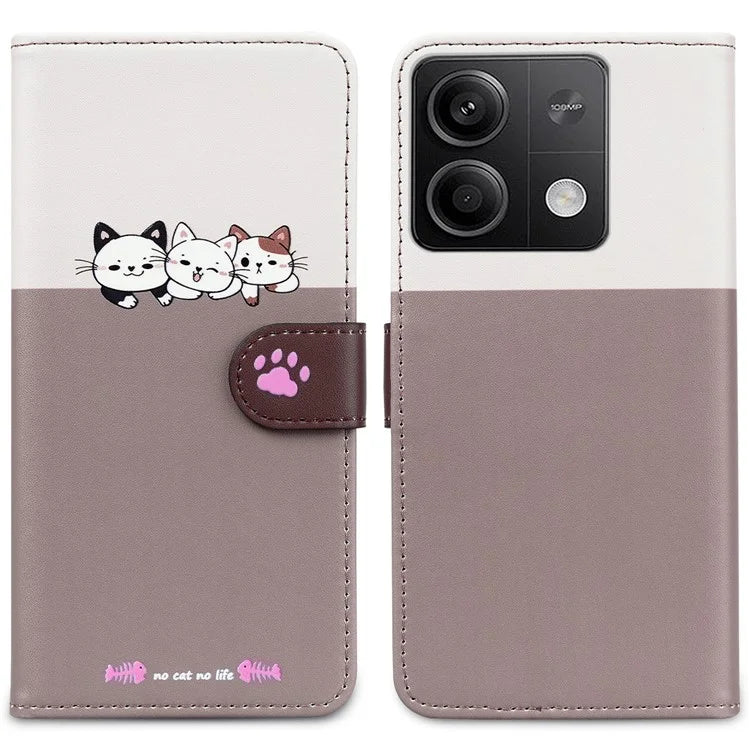 Cartoon Pet Series for Xiaomi Redmi Note 13 4G Wallet Phone Case Splicing Leather Flip Cover