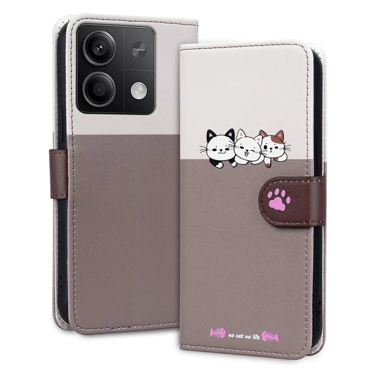 Cartoon Pet Series for Xiaomi Redmi Note 13 4G Wallet Phone Case Splicing Leather Flip Cover
