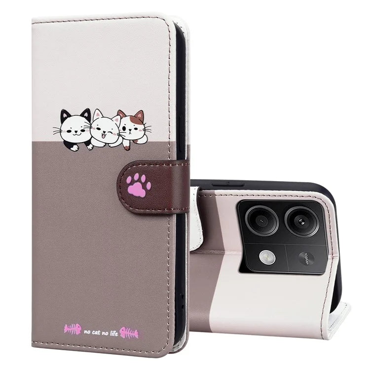 Cartoon Pet Series for Xiaomi Redmi Note 13 4G Wallet Phone Case Splicing Leather Flip Cover