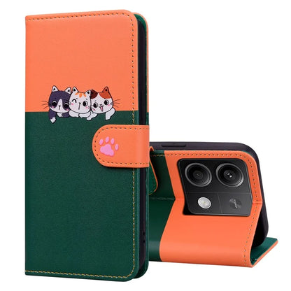 Cartoon Pet Series for Xiaomi Redmi Note 13 4G Wallet Phone Case Splicing Leather Flip Cover