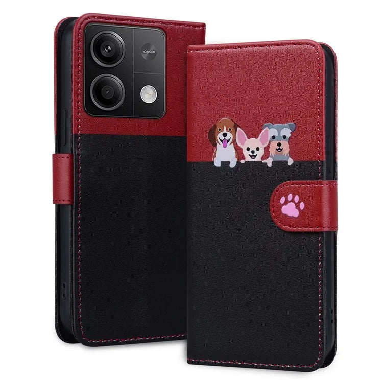 Cartoon Pet Series for Xiaomi Redmi Note 13 4G Wallet Phone Case Splicing Leather Flip Cover