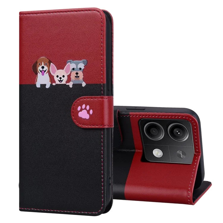 Cartoon Pet Series for Xiaomi Redmi Note 13 4G Wallet Phone Case Splicing Leather Flip Cover