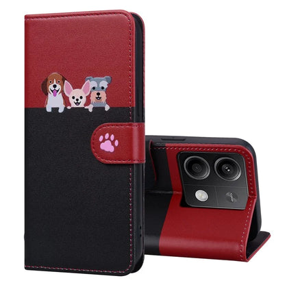 Cartoon Pet Series for Xiaomi Redmi Note 13 4G Wallet Phone Case Splicing Leather Flip Cover