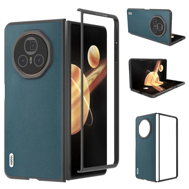 ABEEL For Honor Magic V3 5G Case Genuine Cow Leather+PC Phone Cover Black Edge