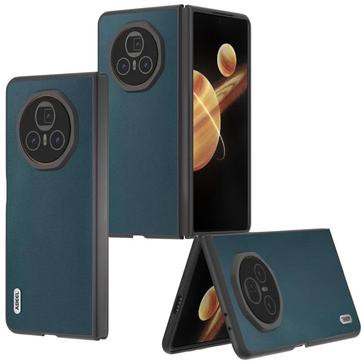 ABEEL For Honor Magic V3 5G Case Genuine Cow Leather+PC Phone Cover Black Edge