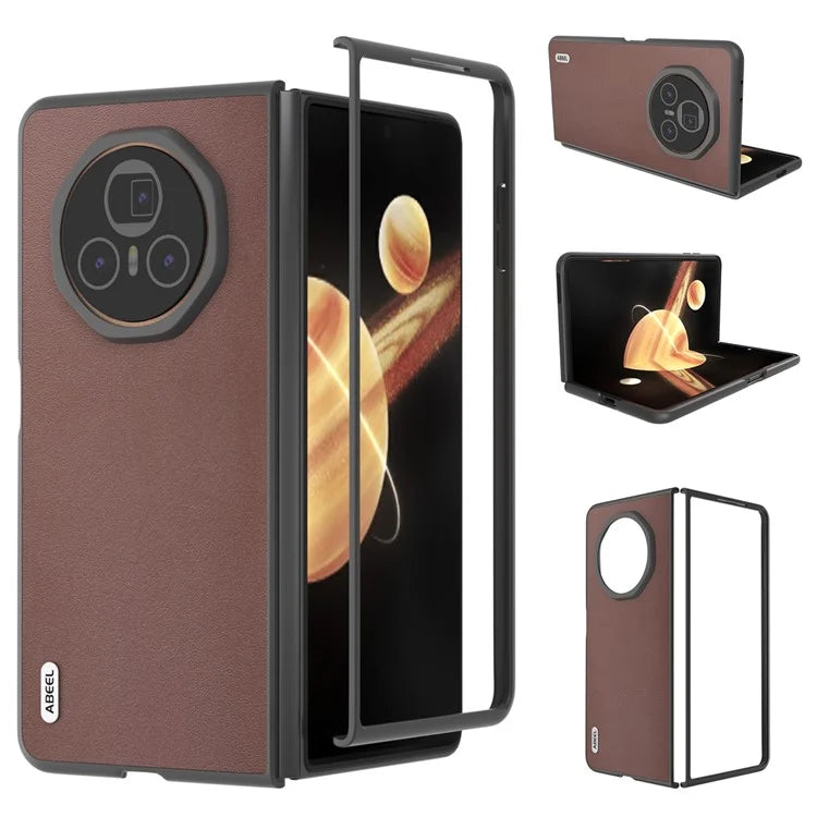 ABEEL For Honor Magic V3 5G Case Genuine Cow Leather+PC Phone Cover Black Edge