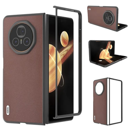 ABEEL For Honor Magic V3 5G Case Genuine Cow Leather+PC Phone Cover Black Edge