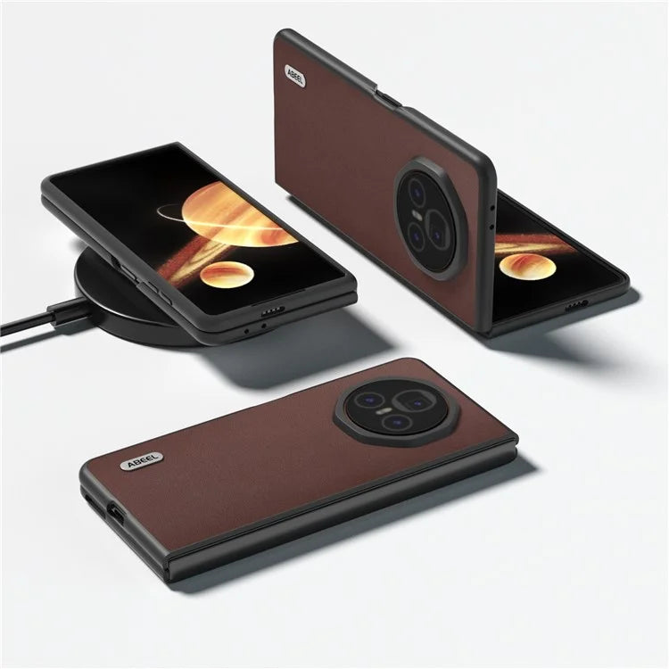 ABEEL For Honor Magic V3 5G Case Genuine Cow Leather+PC Phone Cover Black Edge