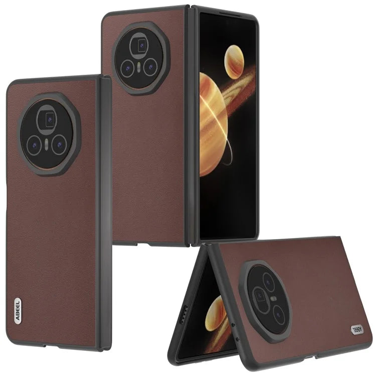 ABEEL For Honor Magic V3 5G Case Genuine Cow Leather+PC Phone Cover Black Edge