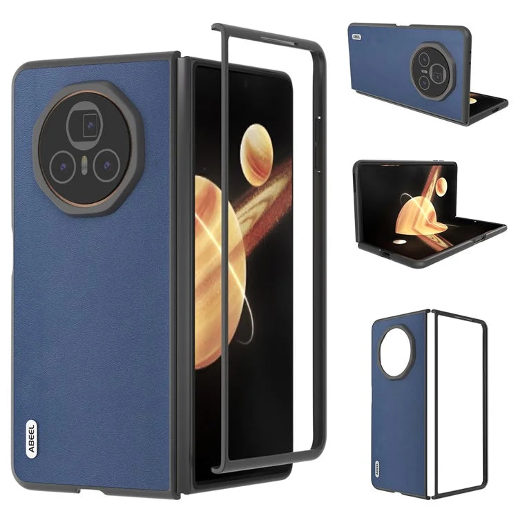 ABEEL For Honor Magic V3 5G Case Genuine Cow Leather+PC Phone Cover Black Edge