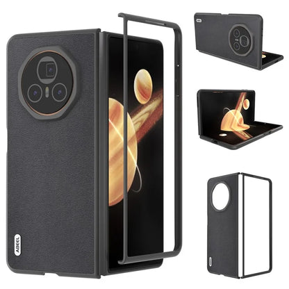 ABEEL For Honor Magic V3 5G Case Genuine Cow Leather+PC Phone Cover Black Edge