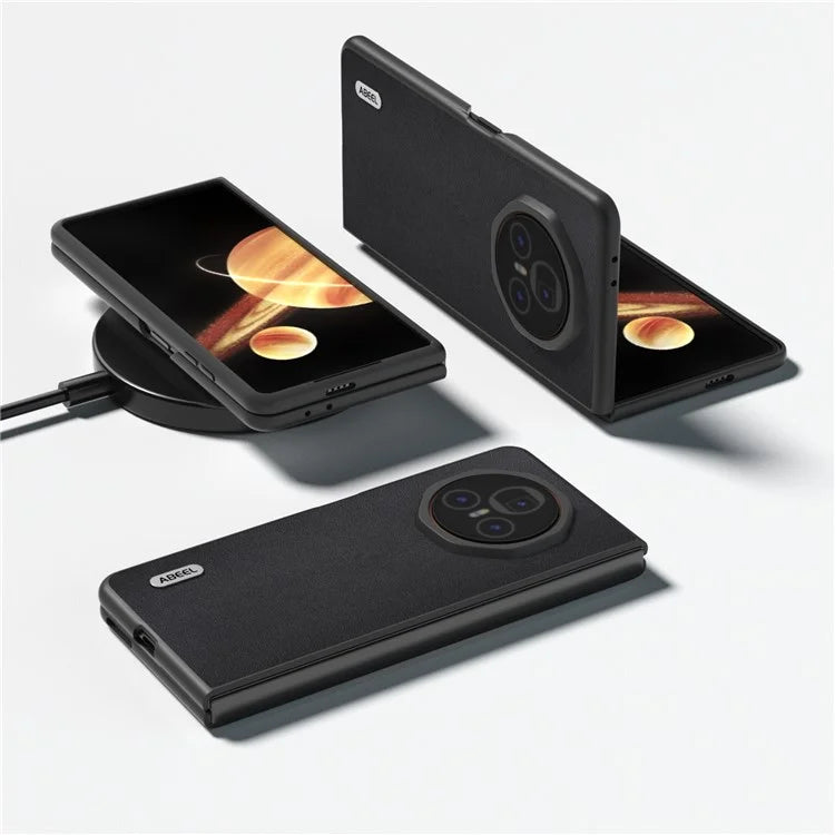 ABEEL For Honor Magic V3 5G Case Genuine Cow Leather+PC Phone Cover Black Edge
