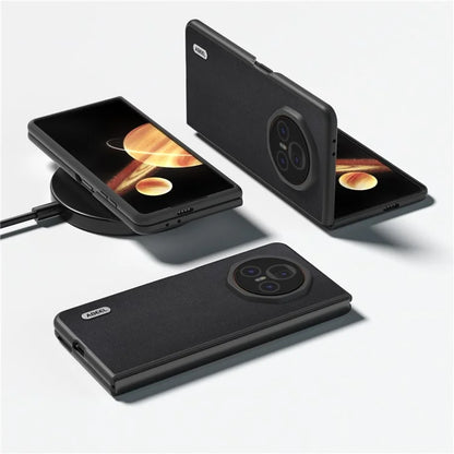 ABEEL For Honor Magic V3 5G Case Genuine Cow Leather+PC Phone Cover Black Edge