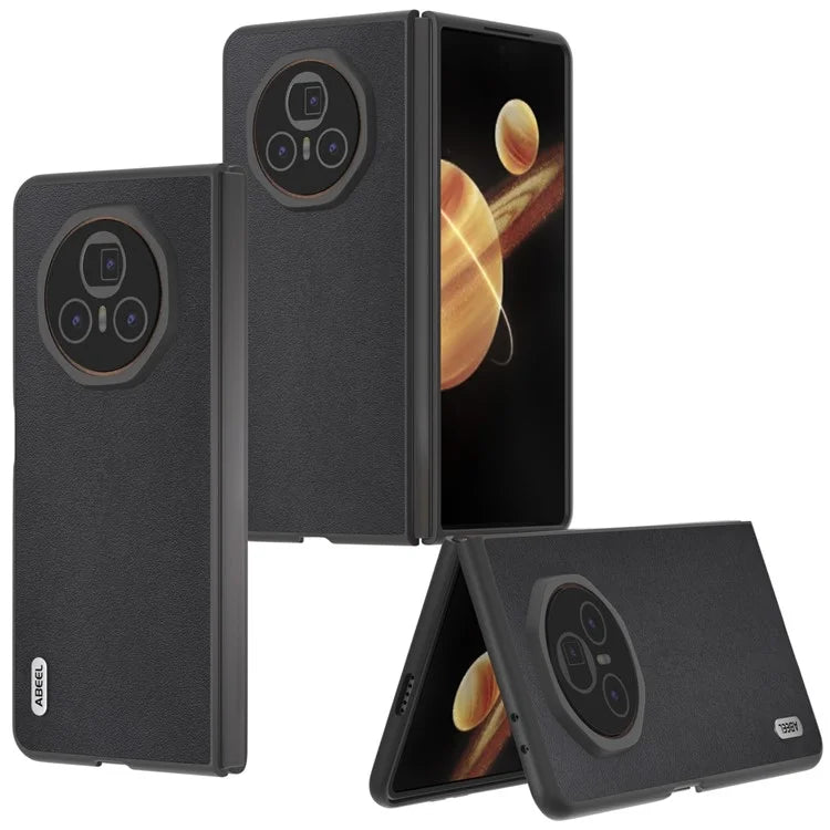ABEEL For Honor Magic V3 5G Case Genuine Cow Leather+PC Phone Cover Black Edge