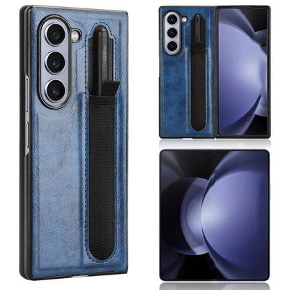 For Samsung Galaxy Z Fold6 5G Case Retro Leather Coated PC Phone Cover with Pens Slot