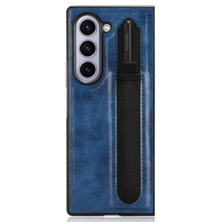 For Samsung Galaxy Z Fold6 5G Case Retro Leather Coated PC Phone Cover with Pens Slot