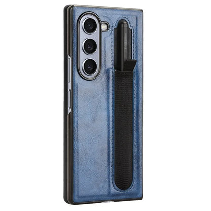 For Samsung Galaxy Z Fold6 5G Case Retro Leather Coated PC Phone Cover with Pens Slot