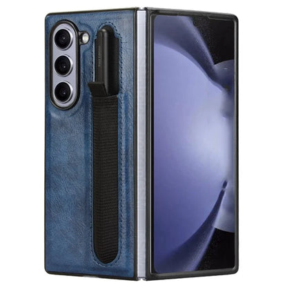 For Samsung Galaxy Z Fold6 5G Case Retro Leather Coated PC Phone Cover with Pens Slot
